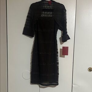 Chic Black Long Sleeve Dress with Sheer Detail